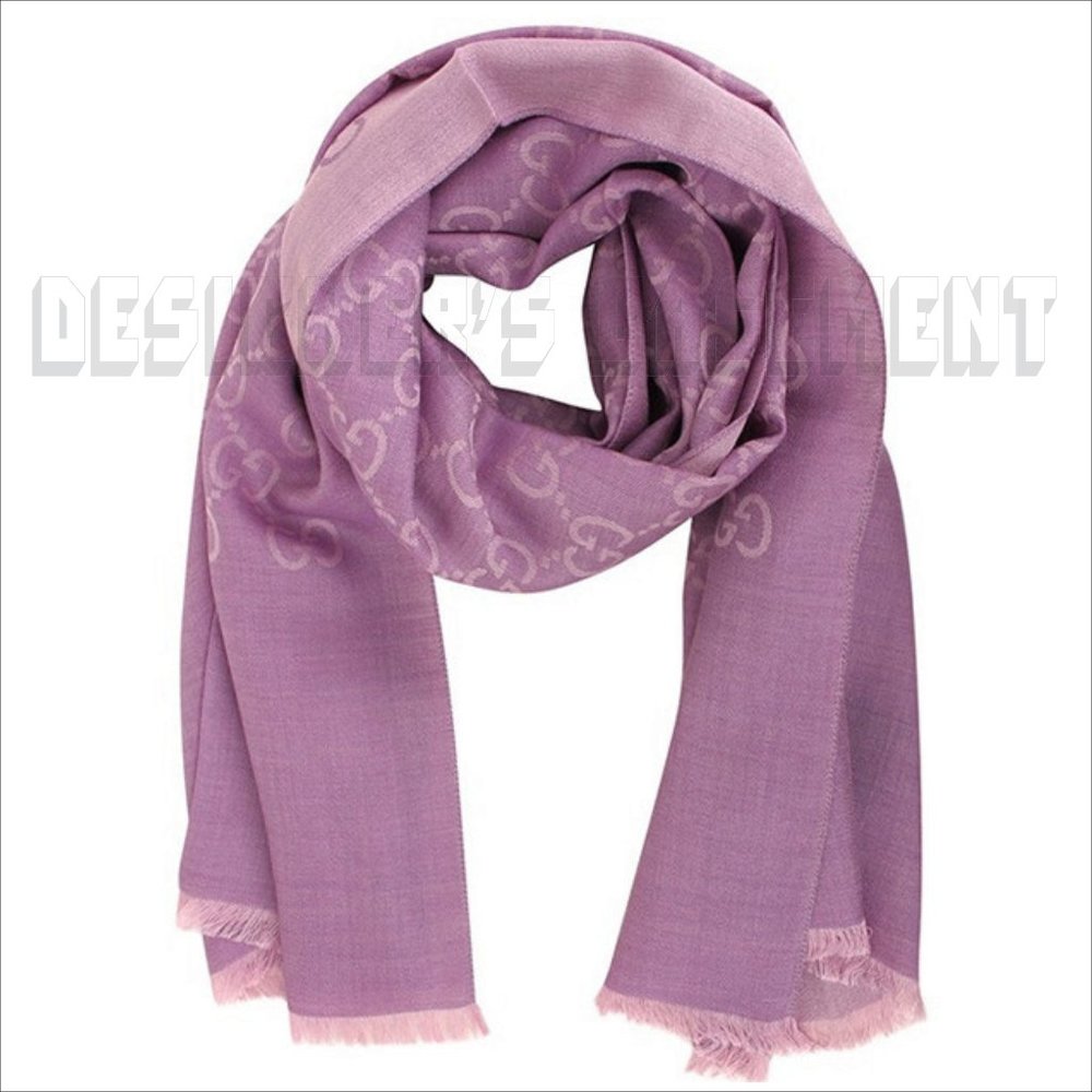 GUCCI Amethyst lilac & pink GGNAT wool & silk 18"x70" shawl Pashmina scarf NWT - Picture 2 of 9